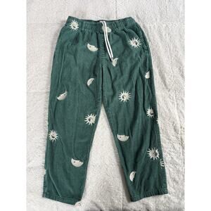 Urban Outfitters Mens M Green Corduroy Pants Celestial Sun Moon Print Drawstring